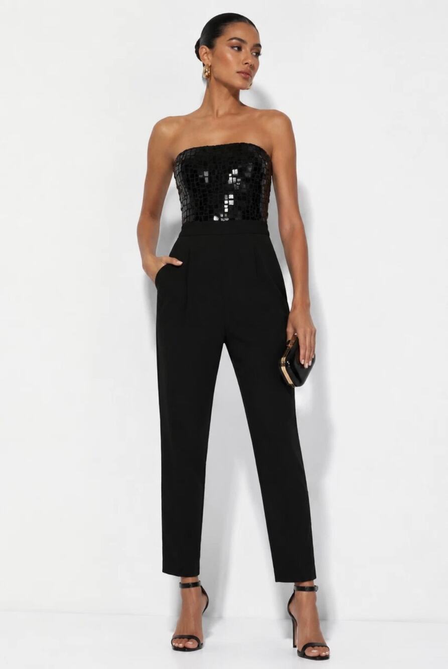 Alice + Olivia Jeri Strapless Sequin Jumpsuit Women’s Black Dressy Cropped Small